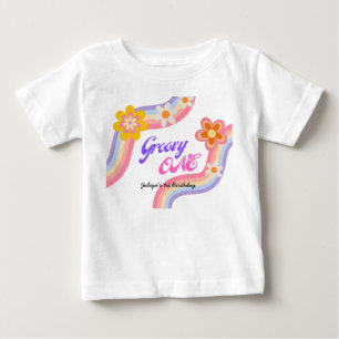 Camiseta Groovy One Retro Rainbow primeiro aniversario