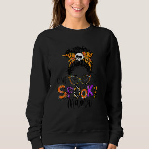 Camiseta Groovy One Spooky Mama Messy Bun Women Bruxa Mãe H