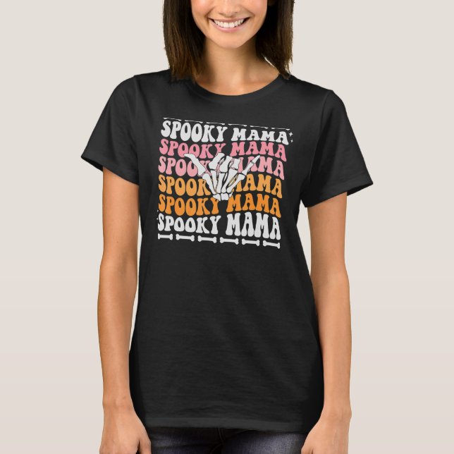 Camiseta Groovy One Spooky Mama Mulheres Bruxas Mãe Hallowe (Frente)
