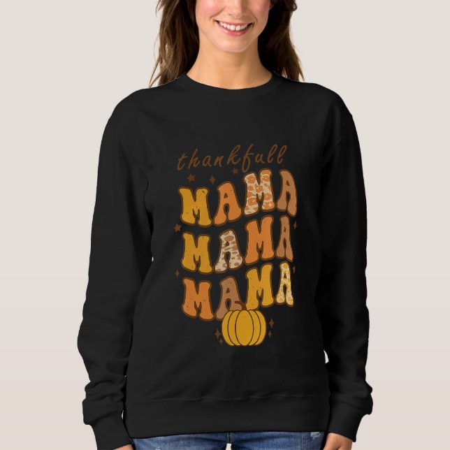 Camiseta Groovy One Thankful Mama Leopard Hello Fall Thanks (Frente)
