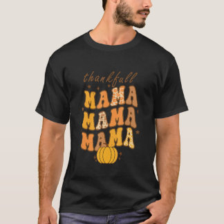 Camiseta Groovy One Thankful Mama Leopard Hello Fall Thanks