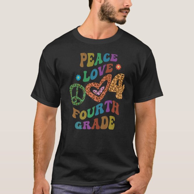 Camiseta Groovy PEACE LOVE 4.º GRAU Leopard Impressão 4.º G (Frente)