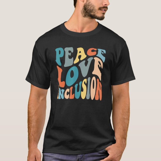 Camiseta Groovy Peace Love Inclusion SPED Squad Special Ed  (Frente)