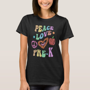 Camiseta Groovy PEACE LOVE PRE K Leopard Imprima Pré-K Prof