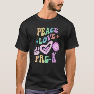 Camiseta Groovy Peace Love Professora PRE K Miss PreK C