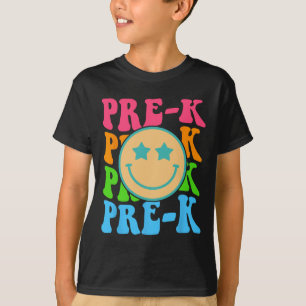 Camiseta Groovy Pre-K Vibes Enfrenta Professores Retro Cria