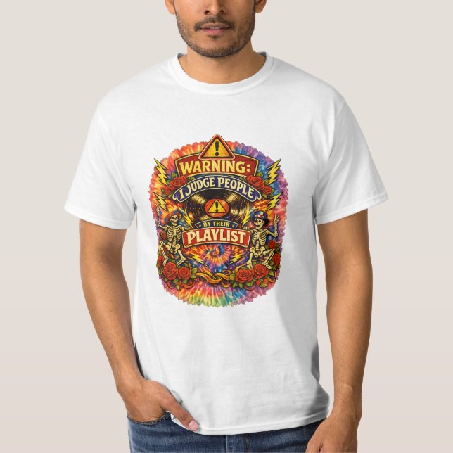 Camiseta Groovy Psychedelic Skull & Roses Playlist (Frente)