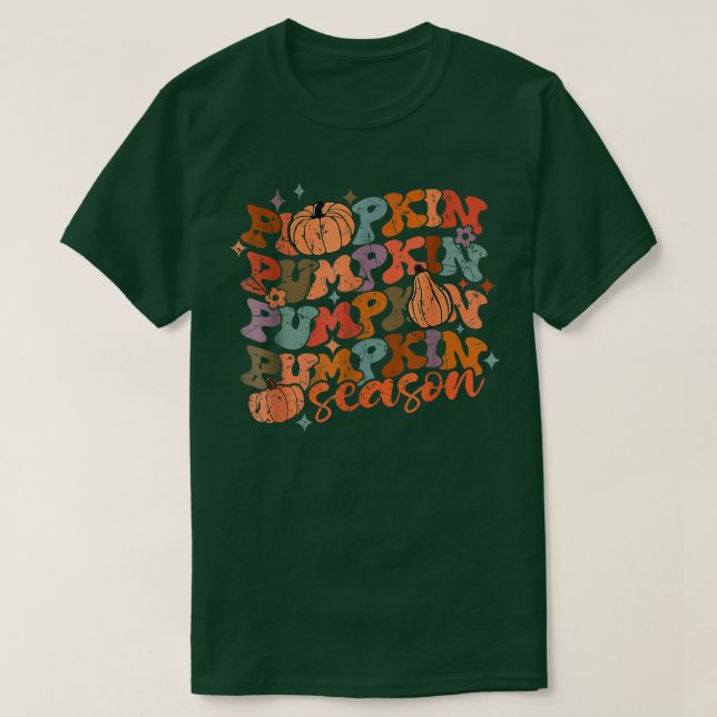 Camiseta Groovy Pumpkin Season Hello Fall Vibes Retro (Frente do Design)