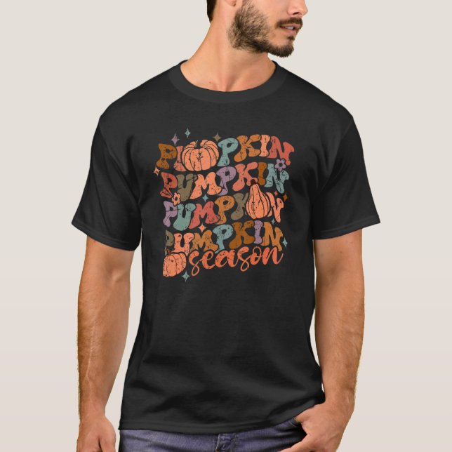 Camiseta Groovy Pumpkin Season Hello Fall Vibes Retro (Frente)