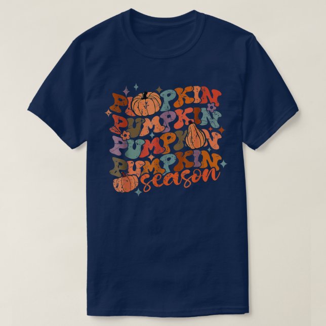 Camiseta Groovy Pumpkin Season Hello Fall Vibes Retro (Frente do Design)