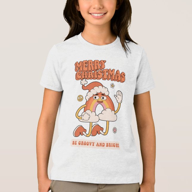 Camiseta Groovy Rainbow Christmas - Seja brilhante e Feliz (Frente)