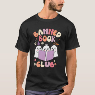 Camiseta Groovy Retro Banido Clube de Livro Lendo Hallow Lo