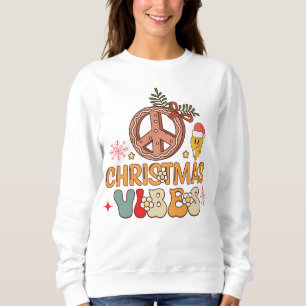 Camiseta Groovy Retro Christmas Vibes Sinal de Paz