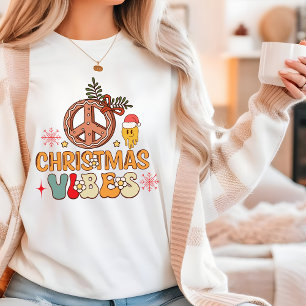 Camiseta Groovy Retro Christmas Vibes Sinal de Paz