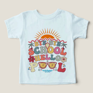 Camiseta Groovy Retro Design Bye School Hello Piscina Legal