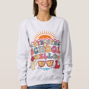 Camiseta Groovy Retro Design Bye School Hello Piscina Legal