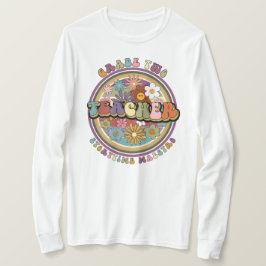 Camiseta Groovy Retro Floral Daisy Grau 2 Nome do Professor