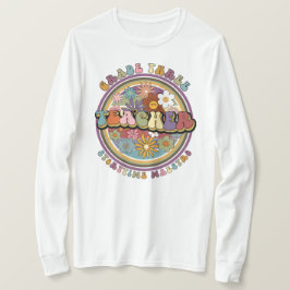 Camiseta Groovy Retro Floral Daisy Grau 3 Nome do Professor