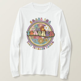 Camiseta Groovy Retro Floral Daisy Grau Um Nome de Professo