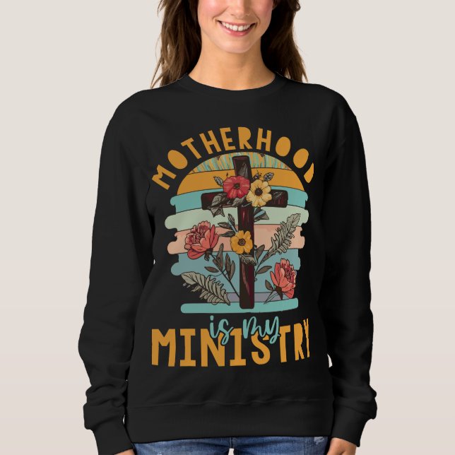 Camiseta Groovy Retro Floral Motherhood Is My Ministry (Frente)
