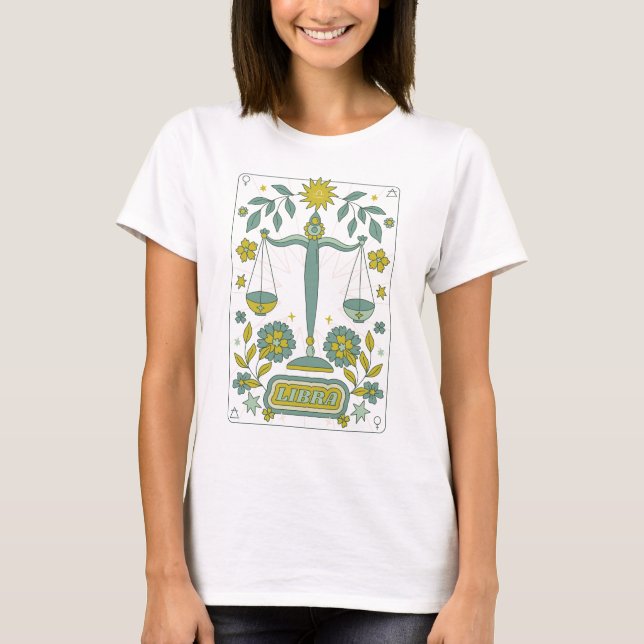 Camiseta Groovy Retro Libra Horoscope Astrologia Verde (Frente)