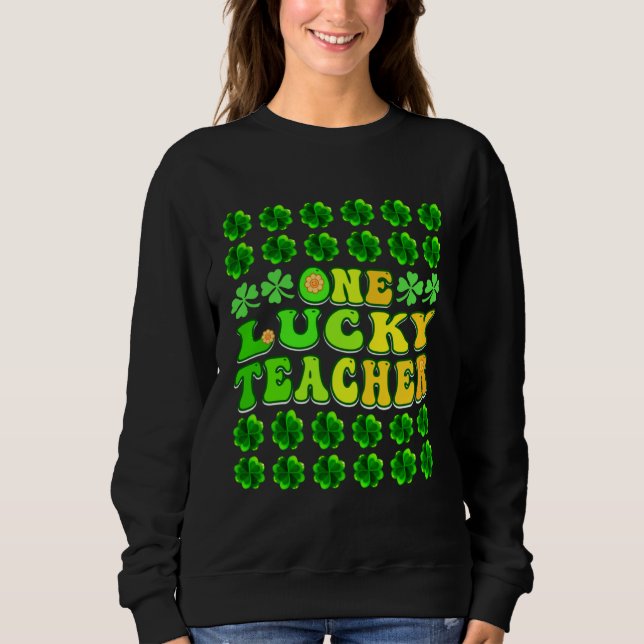 Camiseta Groovy Retro One Lucky Teacher Irish shamrock St P (Frente)
