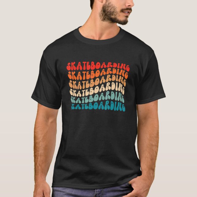 Camiseta Groovy Retro Skateboard Retro 70s Hippie Boho V (Frente)