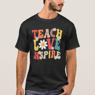 Camiseta Groovy Retro Teach Love Inspira De Volta Ao Chá Da
