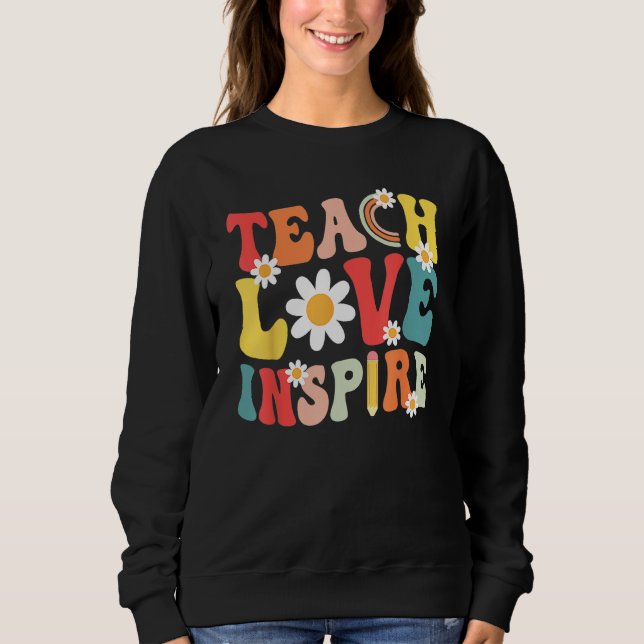 Camiseta Groovy Retro Teach Love Inspire Back To School Tea (Frente)