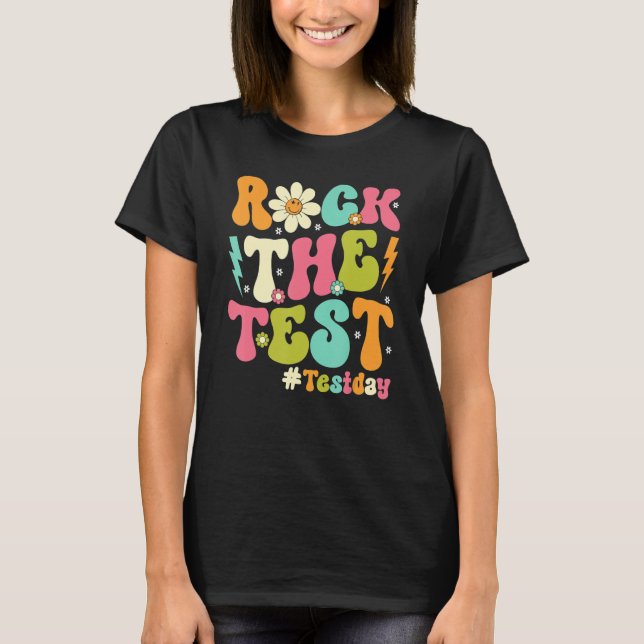 Camiseta Groovy Rock The Test Motivational Retro Teachers T (Frente)