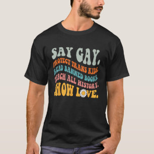Camiseta Groovy Say Gay Protect Kids Trans Leitura Livro Ba