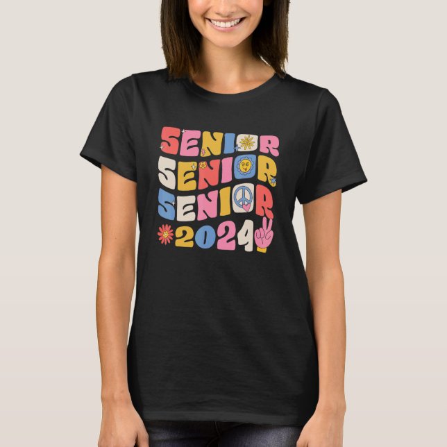 Camiseta Groovy Senior 2024 Graduation Back To School Class (Frente)