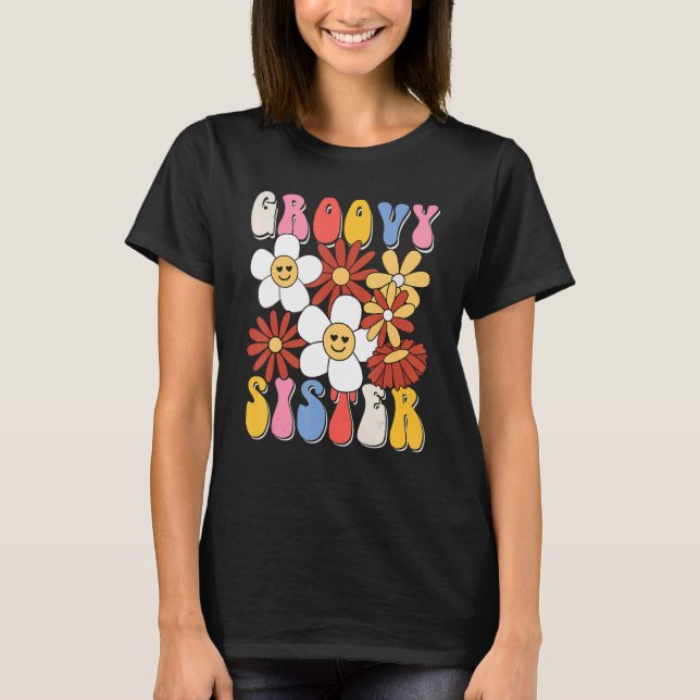Camiseta Groovy Sister Mothers Day Retro 60s 70s 80s Family (Frente)