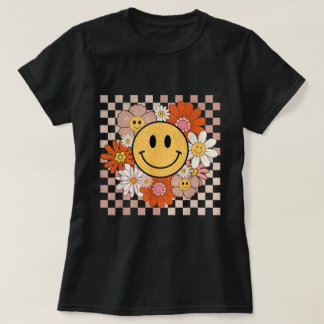 Camiseta Groovy Smile Feliz Flores De Rosto Verificadas Hip