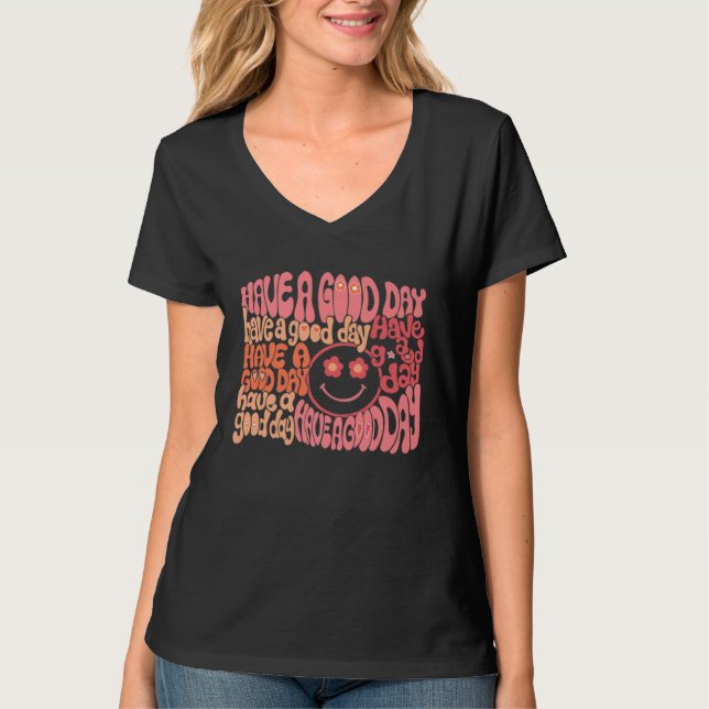 Camiseta Groovy Smiling Face Cool Have A Good Day Positive  (Frente)