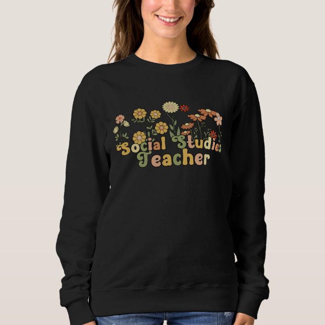 Camiseta Groovy Social Studies Teacher Flowers (Frente)