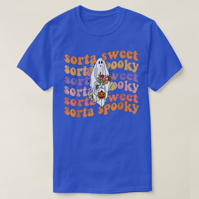 Camiseta Groovy Sorta Sweet Sorta Spooky fantasma floral Ha (Frente do Design)