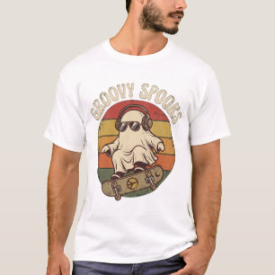 Camiseta Groovy Spooks Halloween Skateboard Ghost