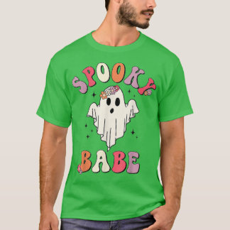 Camiseta Groovy Spooky Babe Vibes Retro Fantasma Floral Hip