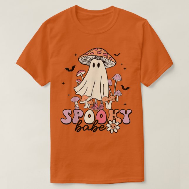 Camiseta Groovy Spooky Babe Vibes Retro Fantasma Floral Hip (Frente do Design)