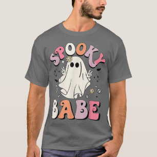 Camiseta Groovy Spooky Babe Vibes Retro Fantasma Floral Hip