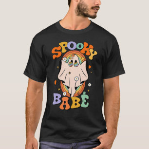 Camiseta Groovy Spooky Babe Vibes Retro Fantasma Floral Hip
