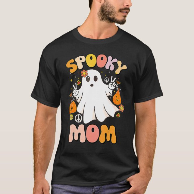 Camiseta Groovy Spooky Mãe Fantasma Boo Halloween Retr (Frente)