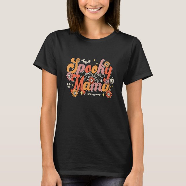 Camiseta Groovy Spooky Mama Retro Halloween Ghost Witchy Sp (Frente)