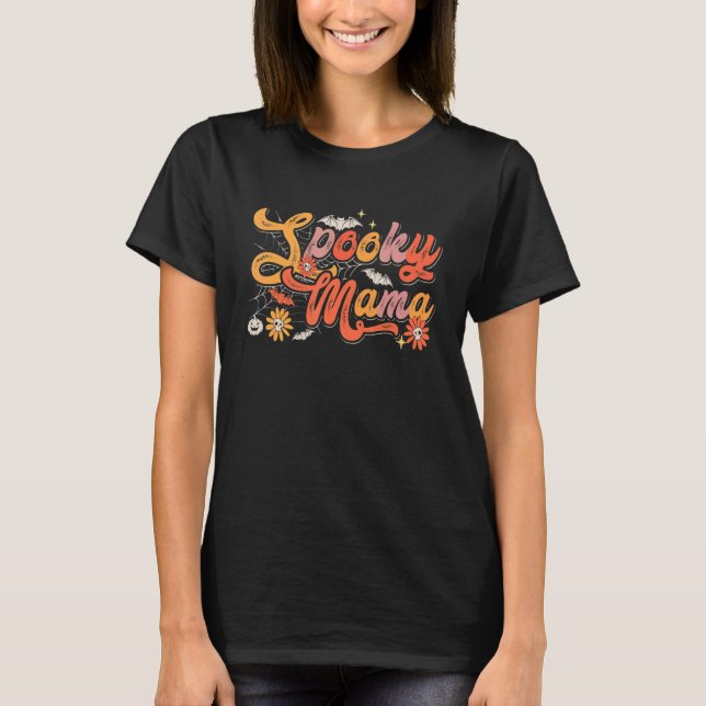 Camiseta Groovy Spooky Mama Retro Halloween Ghost Witchy Sp (Frente)