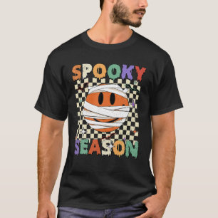Camiseta Groovy Spooky Season Halloween Ghost Boo Smile Fac