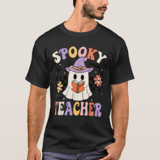 Camiseta Groovy Spooky Teacher Ghost Retro Floral Teacher H