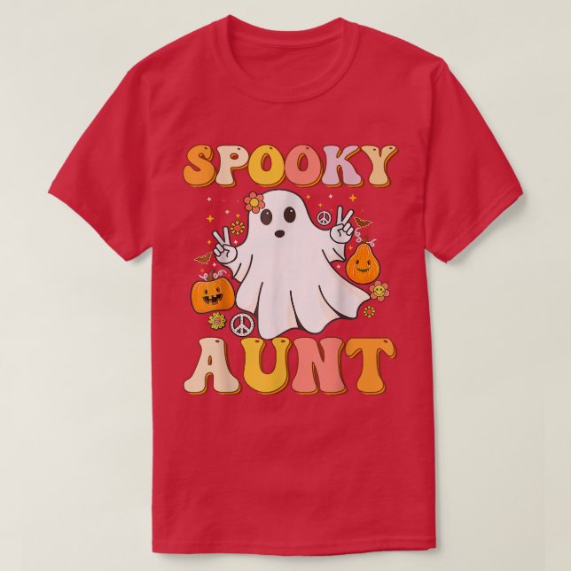 Camiseta Groovy Spooky tia Ghost Boo Halloween Ret (Frente do Design)