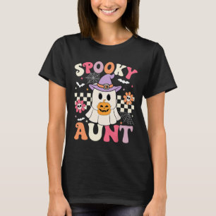 Camiseta Groovy Spooky tia Ghost segurando abóbora