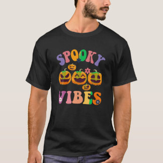 Camiseta Groovy Spooky Vibes Ghost Dia de as Bruxas engraça